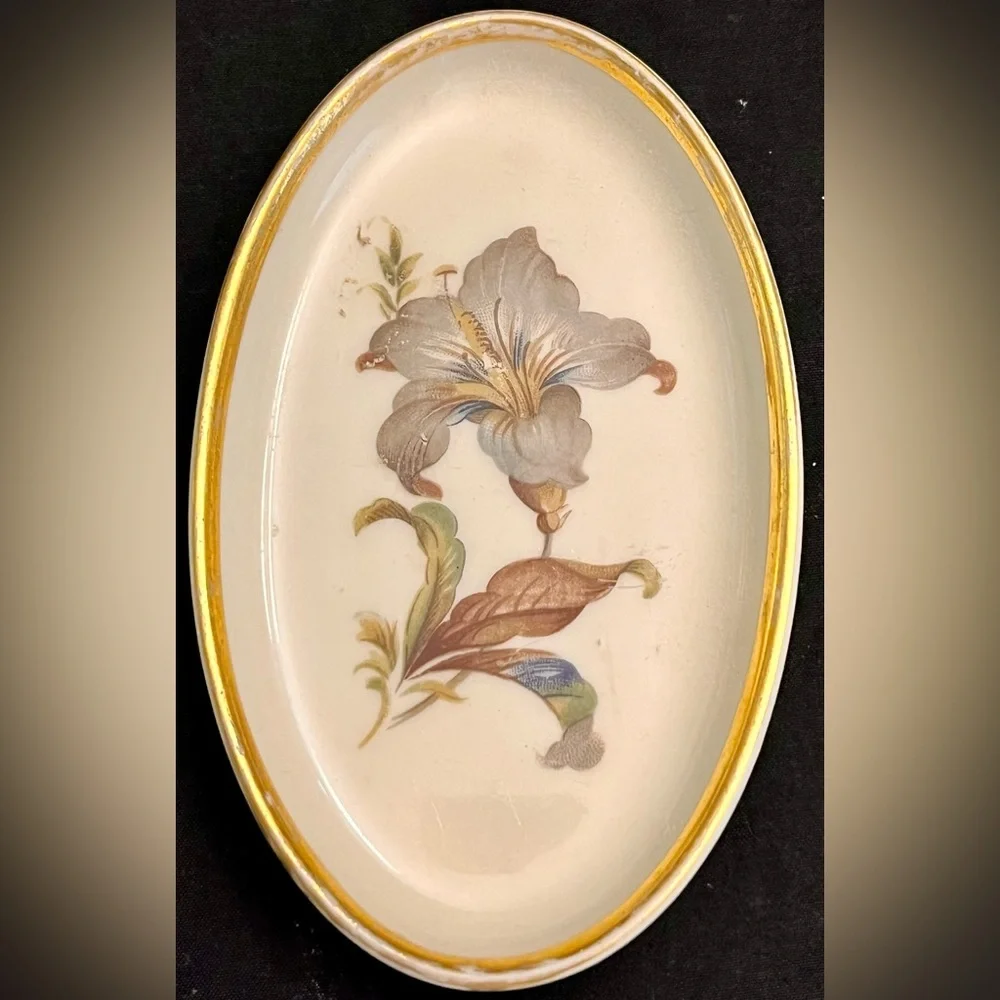 VTG Danmark Porcelain Denmark Oval Trinket Dishes Gold Rim Hand Painted Floral 2